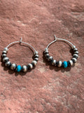 Sterling Silver earrings with Arizona Turquoise, 30mm hoop  JK3