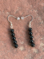 Black Onyx and sterling silver earrings.  Handcrafted in the USA. 6mm stone beads  SR101