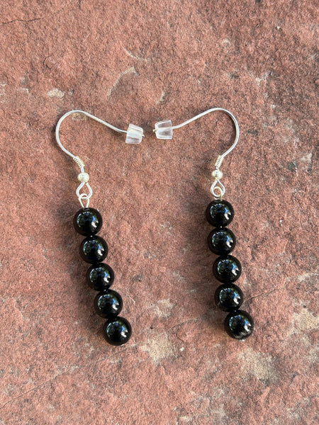 Black Onyx and sterling silver earrings.  Handcrafted in the USA. 6mm stone beads  SR101 FREE SHIPPING IN THE CONTINENTAL USA.