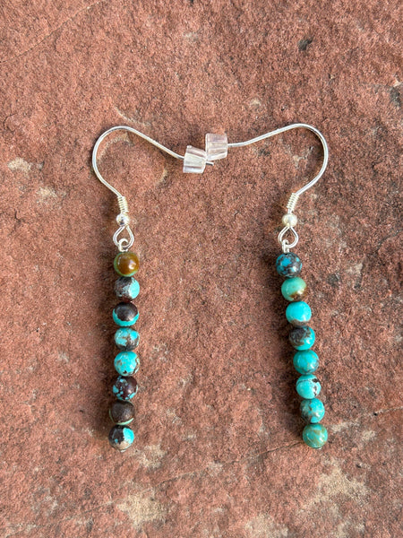 Natural African Turquoise 4mm round bead earrings with Sterling silver.  SR107 FREE SHIPPING IN THE CONTINENTAL USA.