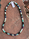 Sterling silver, genuine turquoise, purple tiger eye, mother of Pearl, green sediment Jasper necklace.  SR114 FREE SHIPPING IN THE CONTINENTAL USA.