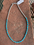 Genuine Kingman Turquoise mini nuggets with 4mm sterling silver beads in a 15” necklace/choker. SR117
