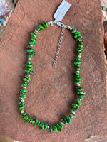 Genuine Dark Green Turquoise and sterling in an adjustable 14-16” length. SR143