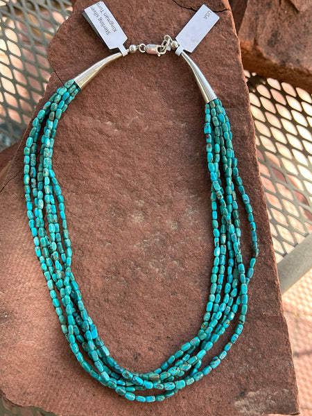 Genuine Kingman Turquoise 6 strand necklace with sterling silver 18” by A.S. Z-1010
