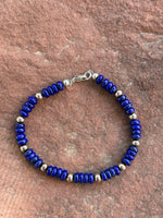 Genuine Lapis and sterling silver bracelet. 7.5” long. Handcrafted in the USA  Z 1020