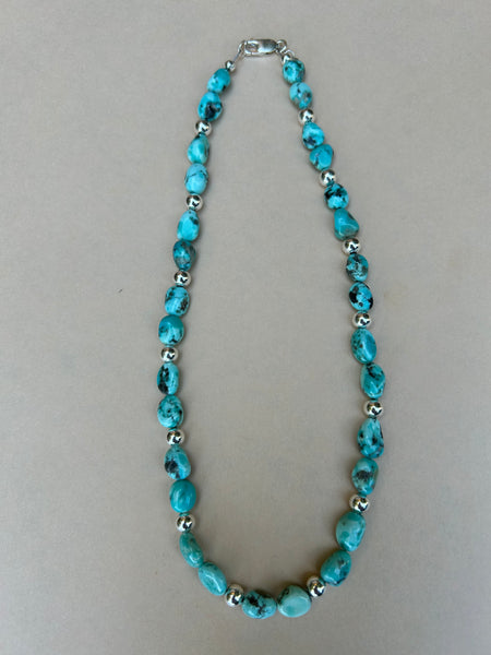 Genuine Campitos Turquoise and Sterling Silver necklace. 16”. AS708