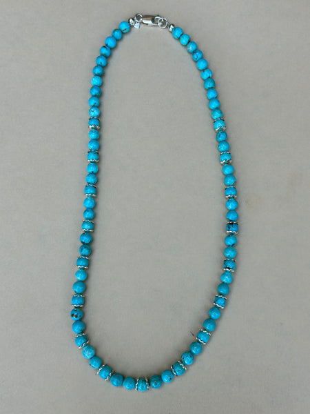 Grade A Kingman turquoise with sterling silver, 17” long, AS701