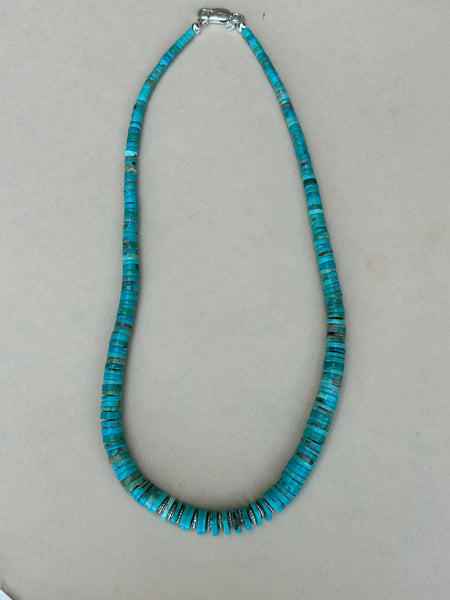 AS714  Tapered Genuine Turquoise necklace  17" long FREE SHIPPING IN THE CONTINENTAL USA.