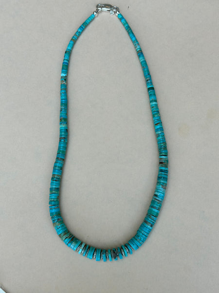 Genuine Turquoise heshi, tapered, 17” long.  AS700