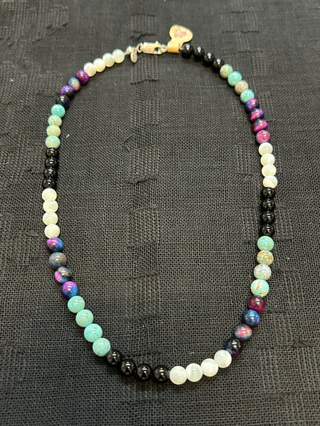 Clearance priced Purple Tiger Eye, Mother of Pearl, and genuine Turquoise with sterling silver.  6mm stones.