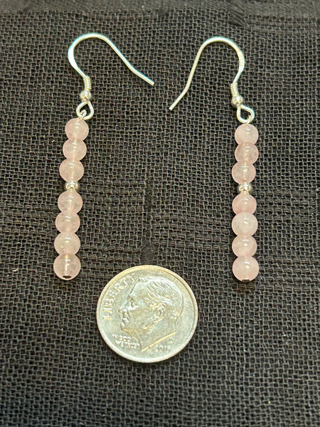 Genuine Rose Quartz 4 mm stones with sterling silver earrings.