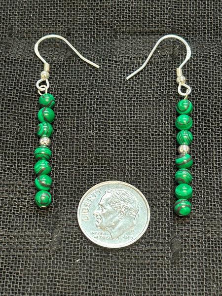 Malachite stones (4mm) with sterling silver earrings
