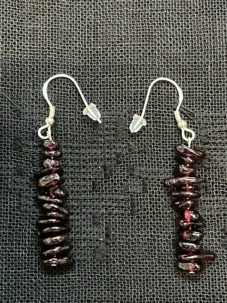 Genuine Garnet free form nuggets with sterling silver earrings