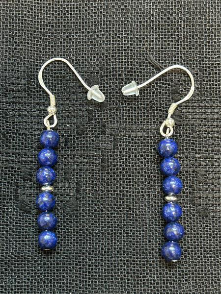 Genuine Lapis stones (5mm) with sterling silver earrings.