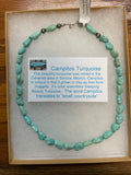 Genuine Campitos Turquoise in matte finish necklace with sterling silver beads and clasp. A.S.    CAMP-1