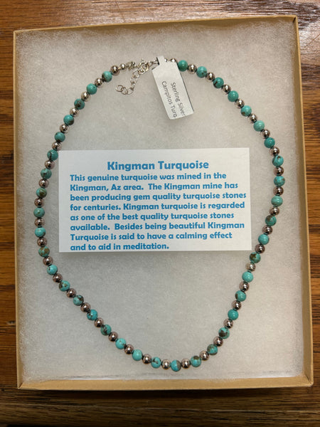 Natural Kingman Turquoise and sterling silver necklace. 16”-17” by A.S.  Camp10 FREE SHIPPING IN THE CONTINENTAL USA.