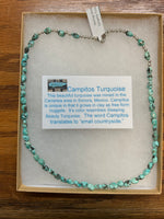 Genuine Campitos Turquoise and sterling silver necklace, approximately 20” long.  JK-44