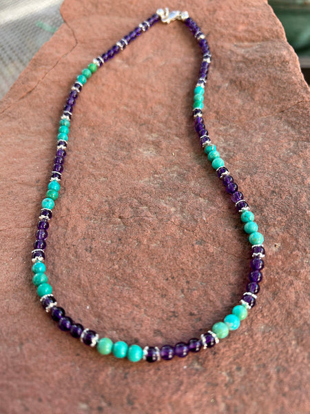 Genuine Amethyst and turquoise 4mm beads with sterling silver. 15”. SR –  Del Sol/Off Fourth