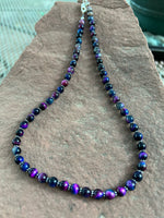 Handcrafted Purple 6mm Tiger Eye necklace with sterling silver.  19”, SR1023