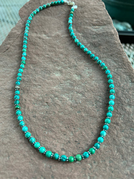 Genuine Turquoise handcrafted necklace with sterling silver accents, 4mm, 19”, SR1016