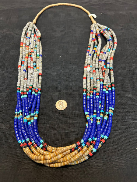 Kewa (Santo Domingo) handcrafted gemstone and Shell necklace, 32”, LZ001. Alexandra Coriz