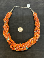 Kewa (Santo Domingo) 18”, 5 strand necklace in Spiney Oyster Shell and genuine turquoise.  Artist unknown.  LZ003