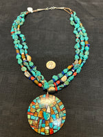 Kewa (Santo Domingo) handcrafted 23” necklace in genuine turquoise LZ006. Made by Julian Coriz.
