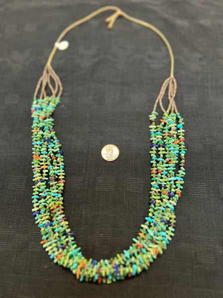 Kewa handcrafted turquoise necklace in a 30” length.  LZ007
