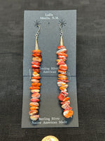 Kewa (Santo Domingo) handcrafted Spiney Oyster Shell earrings with Sterling Silver.  LZ017. 4” drop incl. wires.