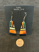 Kewa ( Santo Domingo) handcrafted earrings with sterling silver and Natural stones and shells. LZ024.