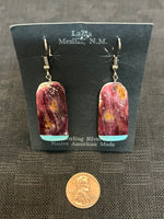 Kewa (Santo Domingo) handcrafted turquoise and purple Spiney oyster shell earrings.LZ028. 2.25” drop incl. wires.