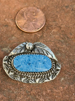 Navajo handcrafted sterling silver with Demim Lapis, 1.25 “ wide, brooch with pin on back.  LZ088