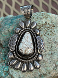 Navajo Handcraftec sterling silver, White Buffalo Stone, 2.75” top to bottom, LZ092