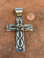 Navajo handcrafted sterling silver cross, 3.5” top to bottom.  LZ106