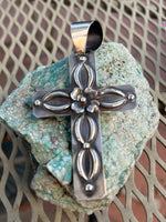 Navajo handcrafted sterling silver cross, 3.5” top to bottom.  LZ106