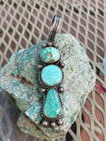 Navajo handcrafted sterling silver with genuine Royston Turquoise, 4” top to bottom, LZ109