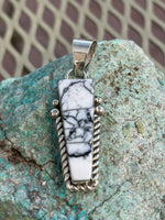 Navajo Handcrafted sterling silver White Buffalo stone inlay, 2.125” top to bottom, LZ115