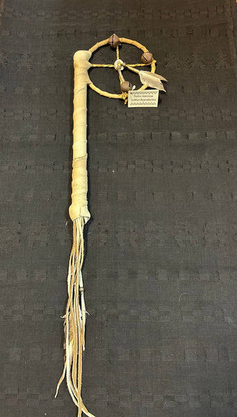 Navajo handcrafted Medicine Wheel dance stick with rustic, vintage bells.  LZ124