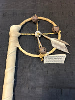 Navajo handcrafted Medicine Wheel dance stick with rustic, vintage bells.  LZ124