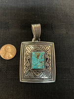 Navajo handcrafted sterling silver with genuine Kingman turquoise.  LZ202