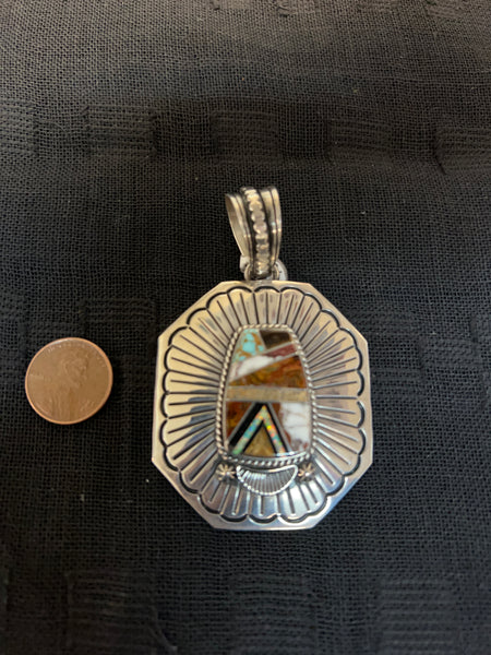 Navajo sterling silver and genuine stone inlay.  LZ204