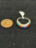 Navajo handcrafted sterling silver with genuine stone inlay.  Size 8. LZ210
