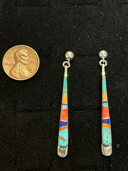 Navajo handcrafted sterling silver earrings with genuine stone inlay.  LZ182
