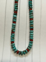 Kingman turquoise and  natural color coral necklace with sterling silver.  21” long, SR1060 FREE SHIPPING IN THE CONTINENTAL USA.