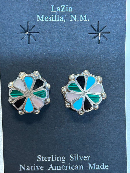 Zuni handcrafted sterling silver earrings with genuine stones.  LZ246