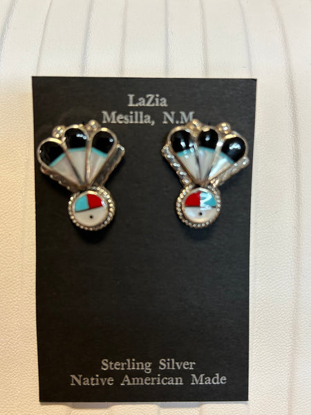 Zuni handcrafted sterling silver earrings with genuine stones.  LZ249