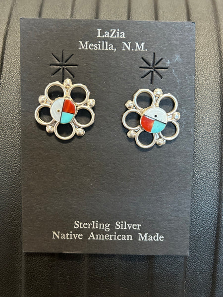 Zuni handcrafted sterling silver earrings with genuine stones.  LZ250