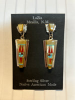 Zuni handcrafted sterling silver earrings with genuine stones.  LZ251