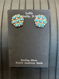 Zuni handcrafted sterling silver earrings with genuine turquoise.  LZ252