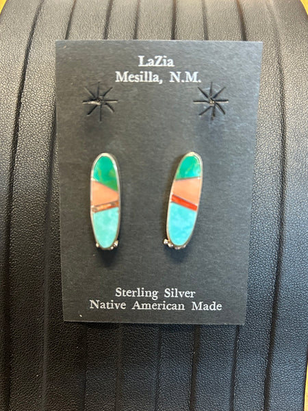 Zuni handcrafted sterling silver earrings with genuine stones.  LZ253